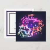 Neon Santa Reindeer Holiday Kaart (Voorkant / Achterkant)