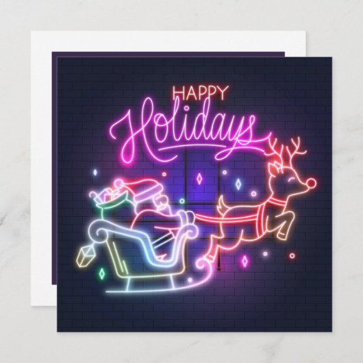 Neon Santa Reindeer Holiday Kaart (Voorkant / Achterkant)