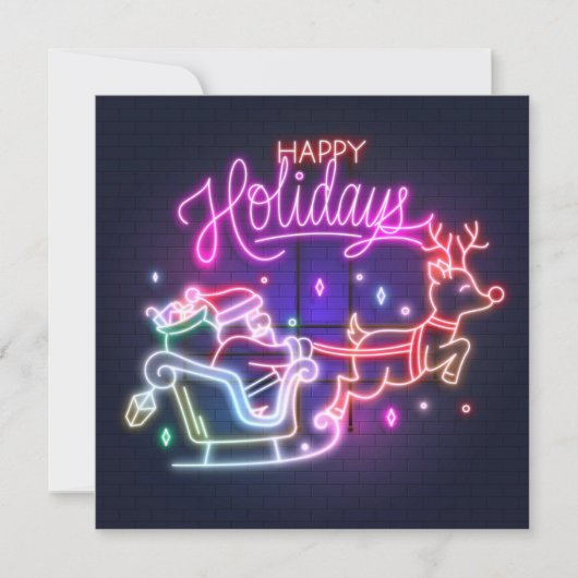 Neon Santa Reindeer Holiday Kaart (Voorkant)