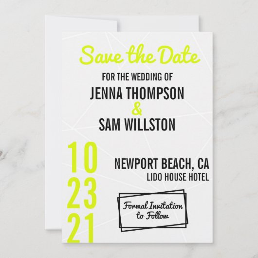Neon Save the Date - Fun & Bright Wedding Invite Kaart (Achterkant)