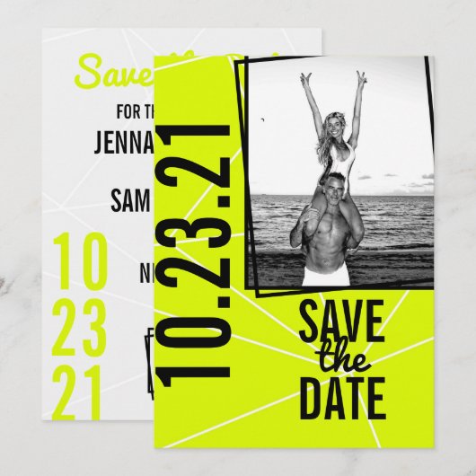 Neon Save the Date - Fun & Bright Wedding Invite Kaart (Voorkant / Achterkant)