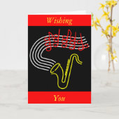 Neon Saxofoon en Muzieknoten Custom Birthday Kaart (Gele Bloem)