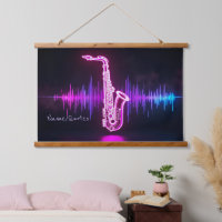 Neon Saxofoon Gloed – Futuristische Muziekmuurkuns