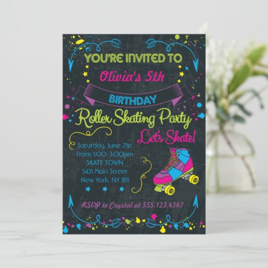 Neon, Schaats Partij Uitnodigingen (Staand voorkant)