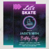 Neon Schaatsen Verjaardagsfeestuitnodiging Kaart (Voorkant / Achterkant)