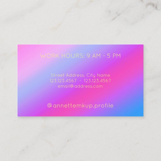 Neon schaduwtekst op vioolglanzend oppervlak visitekaartje (Achterkant)