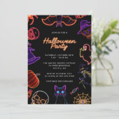 Neon Schattigee Glow in Dark Halloween Party Kaart (Staand voorkant)
