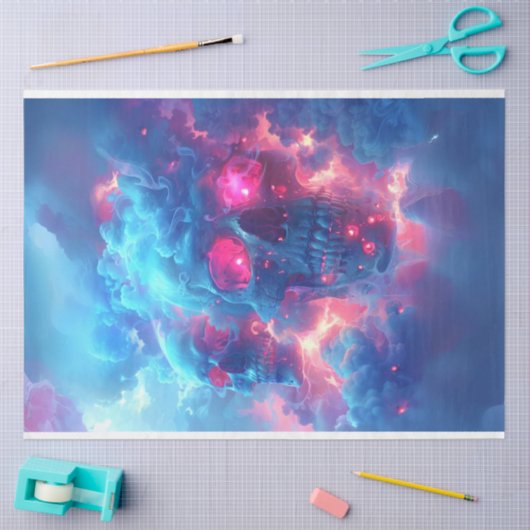 Neon schedel in Sky Decoupage Tissuepapier (Craft)