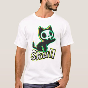 Neon Schedel Kat Kawaii Gotische Kunst T-shirt