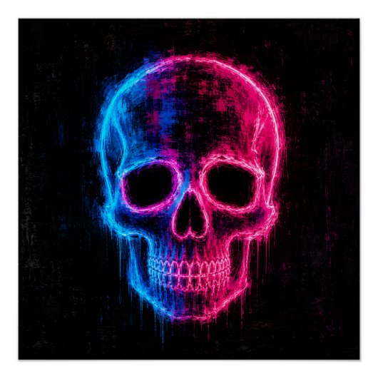 Neon Schedel Kunst Perfect Poster (Voorkant)