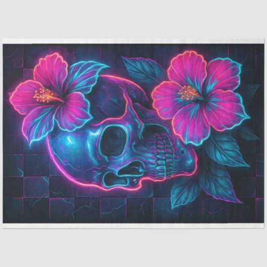 Neon schedel met Hibiscus Decoupage Papier (Voorkant)