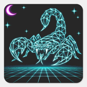 Neon Schorpioen Synthwave – Elektrische Retro Stee Vierkante Sticker