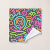 Neon Scribble Splash Handdoek – Vibrant Retro Pop  (Wasdoekje)