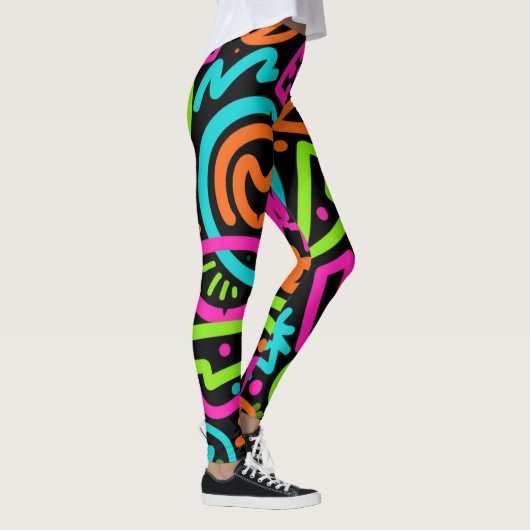 Neon Scribble Splash Leggings - Retro Pop Vibes (Rechts)