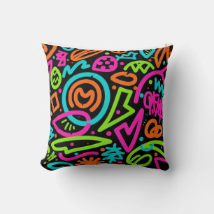 Neon Scribble Splash Sierkussen – Retro Pop Colo