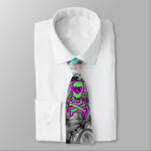 Neon Scribbles en Skulls op zwarte kant Stropdas (Gebonden)