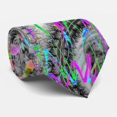 Neon Scribbles en Skulls op zwarte kant Stropdas (Opgerold)