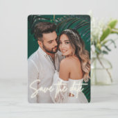 Neon Script Photo Wedding Save the Date (Staand voorkant)