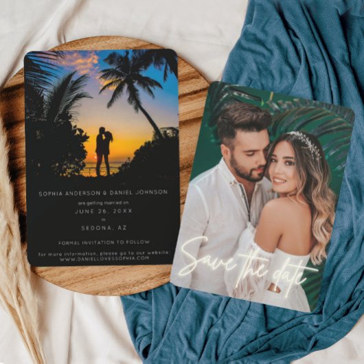 Neon Script Photo Wedding Save the Date
