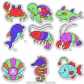 Neon Sea Creatures Sticker Pack – 9 Vibrant Underw (Voorkant)