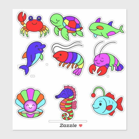 Neon Sea Creatures Sticker Pack – 9 Vibrant Underw (Vel)