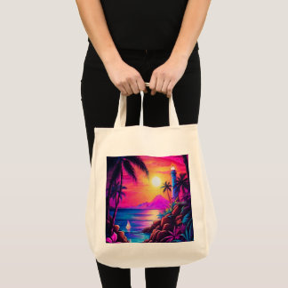 Neon Seaside Beacon 1 Tote Bag