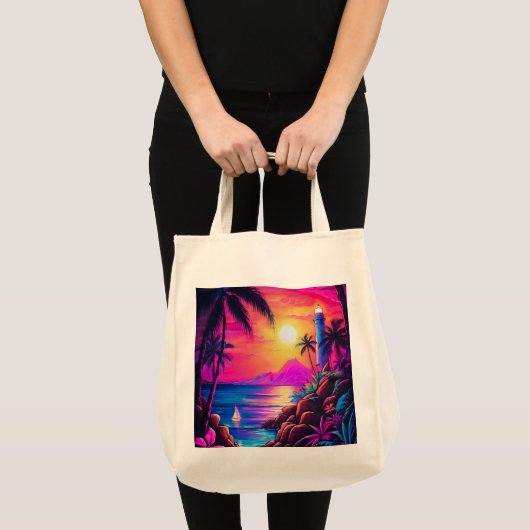 Neon Seaside Beacon 1 Tote Bag (Voorkant (product))