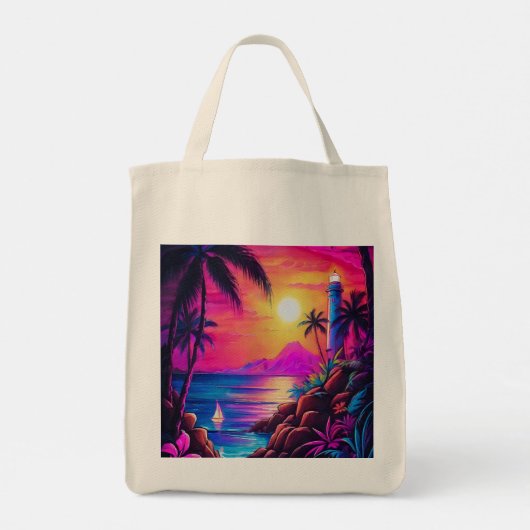 Neon Seaside Beacon 1 Tote Bag (Achterkant)