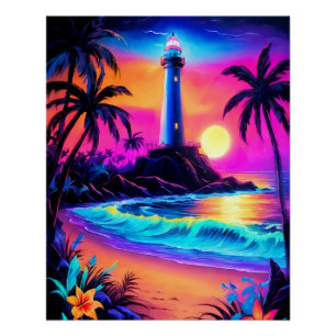 Neon Seaside Beacon 3 Perfect Poster