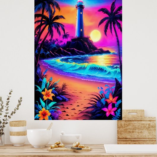 Neon Seaside Beacon 3 Poster (Keuken)