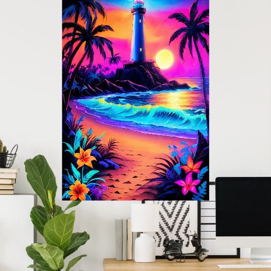 Neon Seaside Beacon 3 Poster (Thuiskantoor)