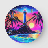 Neon Seaside Beacon 3 Ronde Klok (Voorkant)