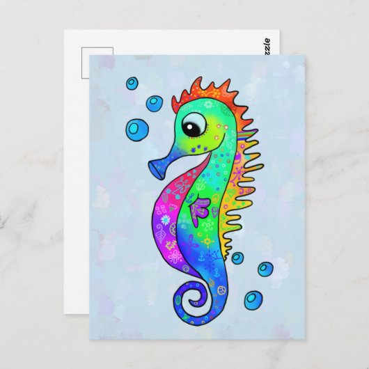 Neon Seepferdchen Briefkaart (Voorkant / Achterkant)