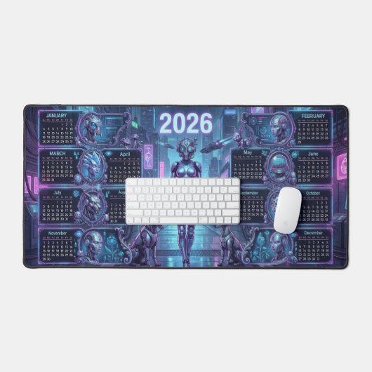 Neon Sentinel 2026 – Cyberpunk Android & Robo-Pets Bureaumat (Keyboard & Muis)