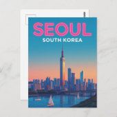 Neon Seoul Skyline Travel Briefkaart (Voorkant / Achterkant)
