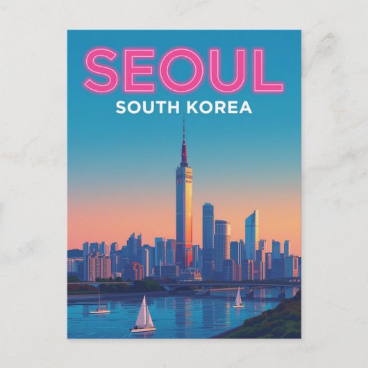 Neon Seoul Skyline Travel Briefkaart (Voorkant)