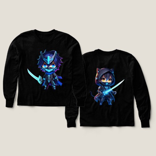 Neon Shadow – Chibi Cyber Ninja Sweatshirt Product (Voorkant /achterkant)