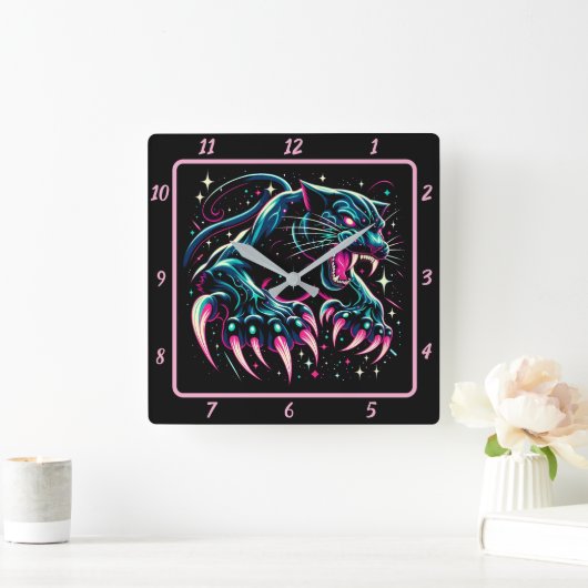 Neon Shadow Panther uurwerk gloed Vierkante Klok (Huis)