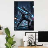 Neon Shadow Samurai Art Poster (Thuiskantoor)