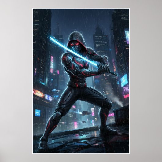 Neon Shadow Samurai Art Poster (Voorkant)