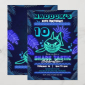 Neon Shark Party Uitnodiging Sharktastic (Voorkant / Achterkant)