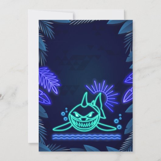 Neon Shark Pool Party Uitnodiging (Achterkant)
