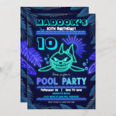 Neon Shark Pool Party Uitnodiging (Voorkant / Achterkant)