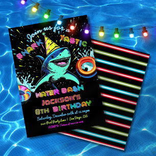 Neon Shark Pool verjaardagsfeestje Kaart
