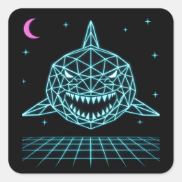 Neon Shark Synthwave - Retro Oceaan Roofdier Vierkante Sticker