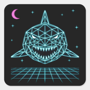 Neon Shark Synthwave - Retro Oceaan Roofdier Vierkante Sticker