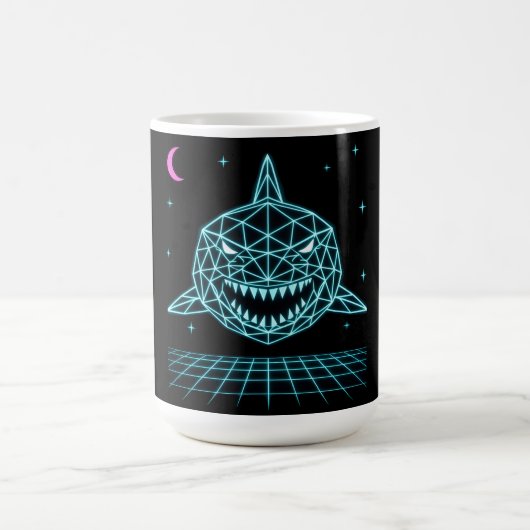 Neon Shark Synthwave - Retro Ocean Predator Koffiemok (Center)