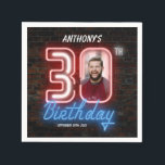 Neon Sign 80s Retro 30th Birthday Aangepaste foto Servet<br><div class="desc">Neon Sign 80s Retro 30th Birthday Custom Photo Napkins. Een leuke en retro 80s stijl neon gebaren verjaardagsuitnodiging ontwerp,  met een rustige baksteenachtergrond. Het ontwerp is eenvoudig met een wenk van humor en aanpasbare foto! Bekijk het collectie voor een ander overeenkomend partijdecor!</div>