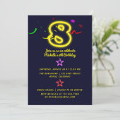 Neon Sign Achtste verjaardag Uitnodiging (Staand voorkant)