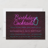 Neon Sign Birthday Cocktail Party Invitation Save The Date (Voorkant)
